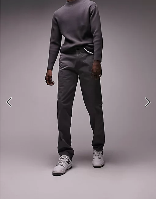 Topman straight chino trousers in charcoal