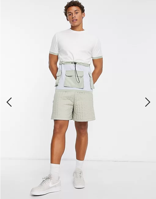 American Stitch colourblock t-shirt with cargo pocket detail in white